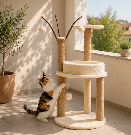 RASCADOR DE SISAL CON BOLITAS 85 CM